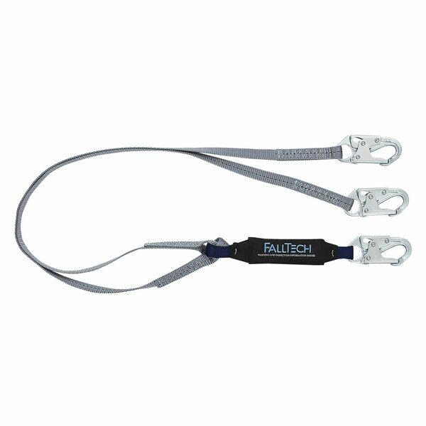 Falltech ViewPack Shock Absorbing Lanyard, 310 lb Load, 6 ft L, Polyester Line, 2 Legs, Snap Hook Anchorage C 82608